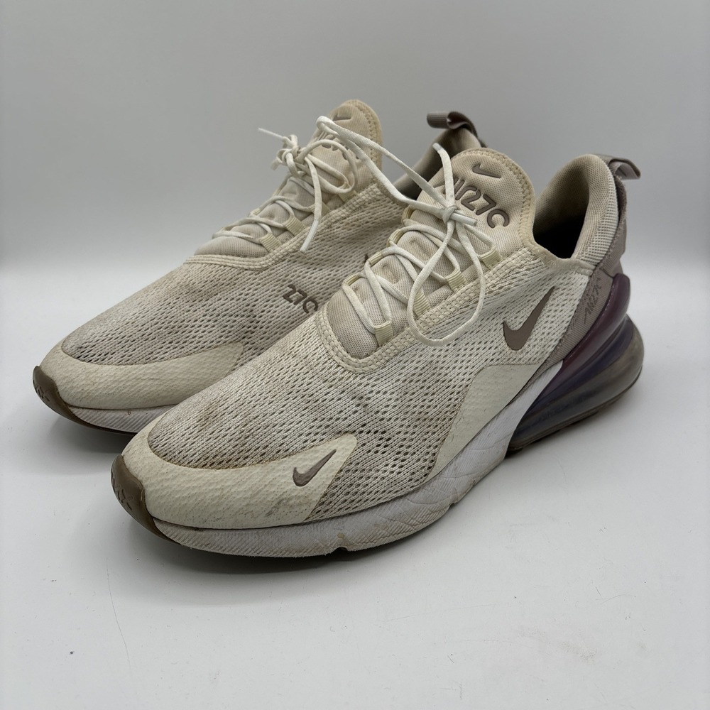 Nike Air Max 270 Running Shoes Women Size 12 White Purple Comfort Low Sneakers
